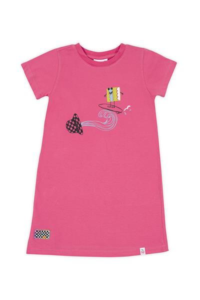 Cool Surfer Dress - Kısa Kollu Bisiklet Yaka Kız Çocuk Elbise Pembe