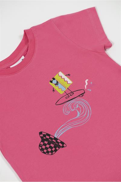 Cool Surfer Dress - Kısa Kollu Bisiklet Yaka Kız Çocuk Elbise Pembe