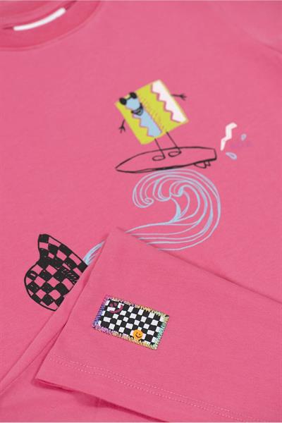 Cool Surfer Dress - Kısa Kollu Bisiklet Yaka Kız Çocuk Elbise Pembe