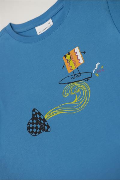 Beetlebeez / Cool Surfer T-Shirt Kısa Kollu Baskılı Çocuk T-Shirt Mavi