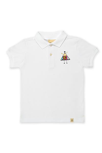 Beetlebeez / Cute Monster Kısa Kollu Çocuk Polo Yaka T-shirt Beyaz
