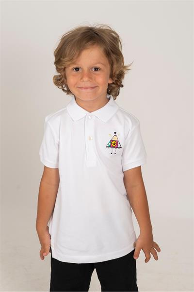 Beetlebeez / Cute Monster Kısa Kollu Çocuk Polo Yaka T-shirt Beyaz