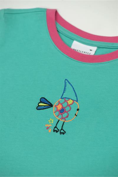 Beetlebeez / Cute Shark T-Shirt Kısa Kollu Nakışlı Çocuk T-Shirt - (Pembe Ribana) Mint