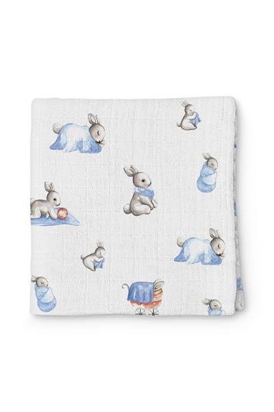 Deux Lapins / Bébé Lapin Müslin Bebek Örtü 70x70 cm std