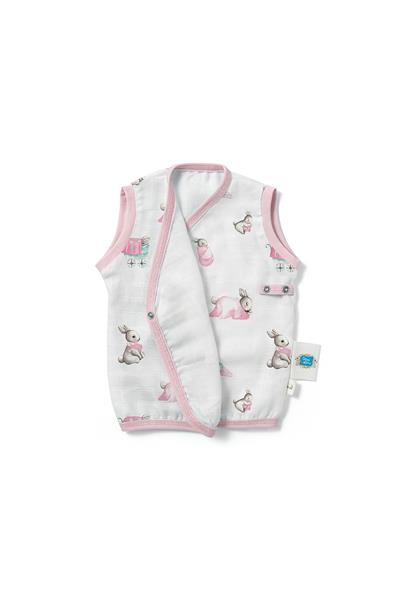 Deux Lapins / Bébé Lapin Rose Müslin Bebek Yelek std