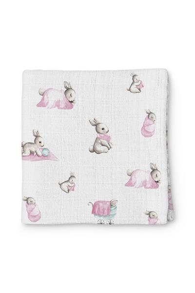 Deux Lapins / Bébé Lapin Rose Müslin Bebek Örtü 100x100 cm std