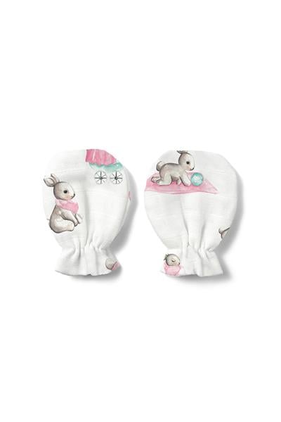 Deux Lapins /  Bébé Lapin Rose Müslin Eldiven std