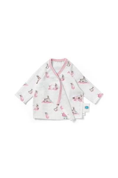 Deux Lapins /  Bébé Lapin Rose Müslin Kimono Hırka std