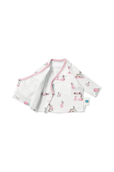 Deux Lapins /  Bébé Lapin Rose Müslin Kimono Hırka std