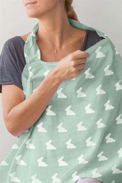 Deux Lapins / Mono Lapin Matcha Green - Müslin Bebek Emzirme Önlüğü Çok Renkli