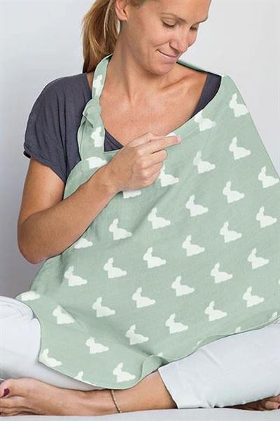 Deux Lapins / Mono Lapin Matcha Green - Müslin Bebek Emzirme Önlüğü Çok Renkli
