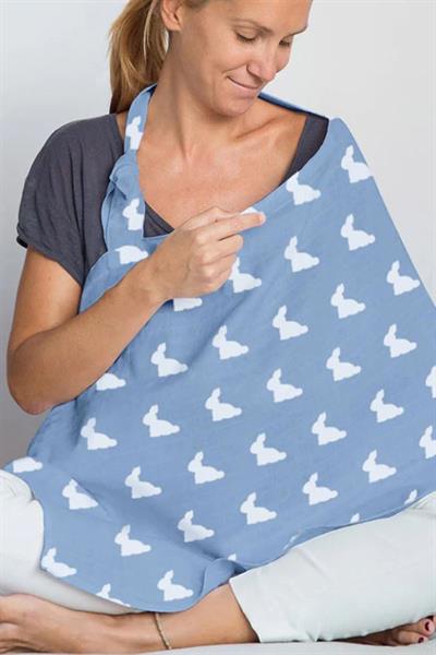 Deux Lapins / Mono Lapin Royal Blue - Müslin Bebek Emzirme Önlüğü Çok Renkli