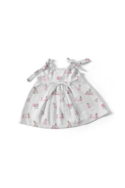Deux Lapins / Müslin Bebek Elbise - Bébé Lapin Rose std