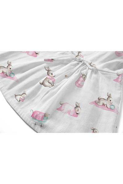Deux Lapins / Müslin Bebek Elbise - Bébé Lapin Rose std