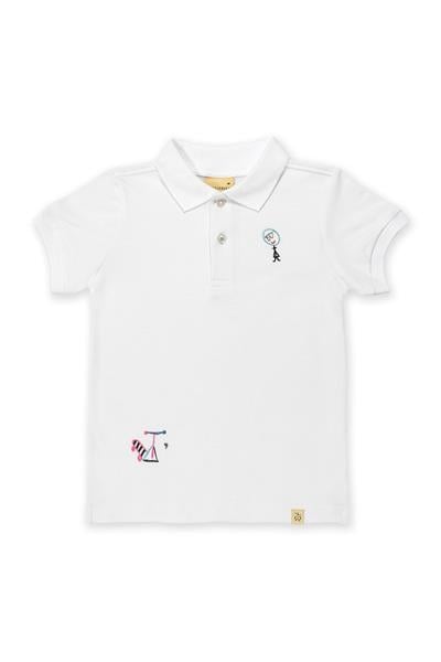 Beetlebeez / Dizzy Scooter Kısa Kollu Çocuk Polo Yaka T-shirt Beyaz