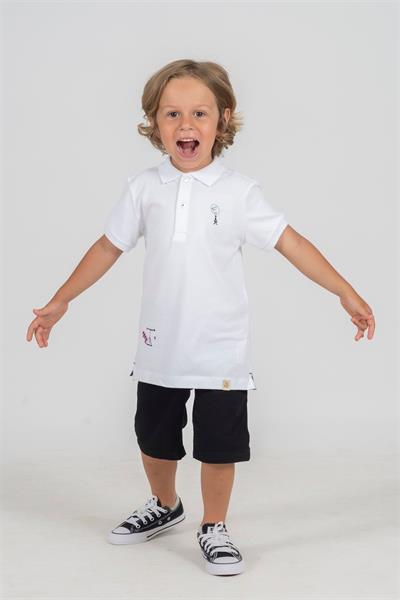 Beetlebeez / Dizzy Scooter Kısa Kollu Çocuk Polo Yaka T-shirt Beyaz
