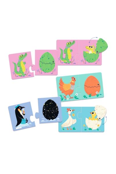 Djeco İkili Puzzle / Funny Eggs Çok Renkli