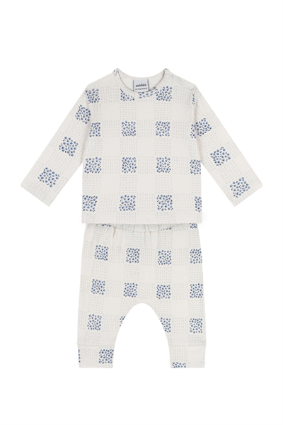 Antebies / Ekose Çiçek Uzun Kollu Tshirt Pantolon Set Krem