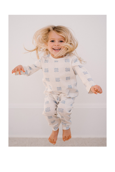 Antebies / Ekose Çiçek Uzun Kollu Tshirt Pantolon Set Krem
