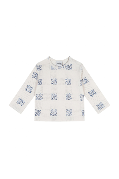 Antebies / Ekose Çiçek Uzun Kollu Tshirt Pantolon Set Krem