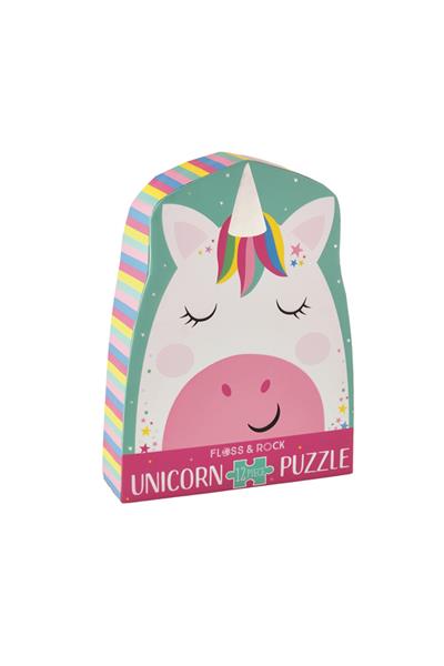 FLOSS & ROCK 12 Parça Şekilli Yap-Boz / Rainbow Unicorn Çok Renkli