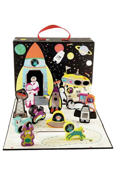 FLOSS & ROCK Ahşap Figürlü Oyun Kutuları/Space Çok Renkli
