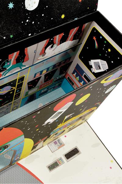 FLOSS & ROCK Ahşap Figürlü Oyun Kutuları/Space Çok Renkli