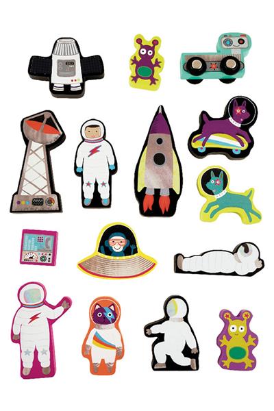 FLOSS & ROCK Ahşap Figürlü Oyun Kutuları/Space Çok Renkli