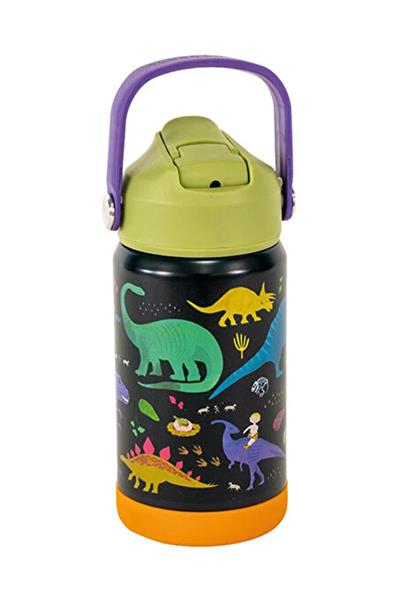 FLOSS & ROCK Paslanmaz Çelik Pipetli Suluk / Dino Çok Renkli