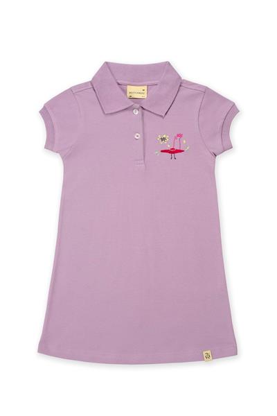 Flying Hat Kısa Kollu Çocuk Polo Yaka Elbise Lila