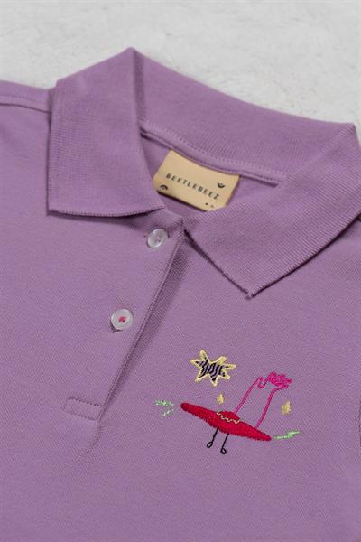 Flying Hat Kısa Kollu Çocuk Polo Yaka Elbise Lila