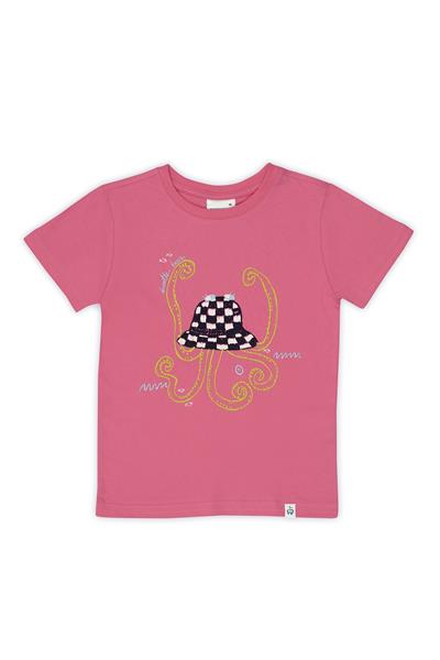 Beetlebeez / Funky Octopus Hat T-Shirt Kısa Kollu Baskılı Çocuk T-Shirt Pembe