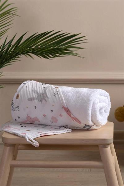 Funna Baby / Üçgen Başlıklı Havlu + Kese - Rabbit Pembe