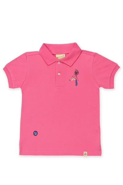 Beetlebeez / Funny Scribble Man Kısa Kollu Çocuk Polo Yaka T-shirt Pembe