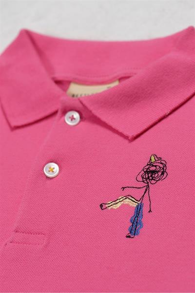 Beetlebeez / Funny Scribble Man Kısa Kollu Çocuk Polo Yaka T-shirt Pembe