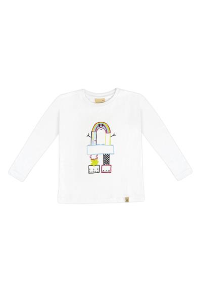 GEOMETRIC RAINBOW T-SHIRT - BLUE Beyaz