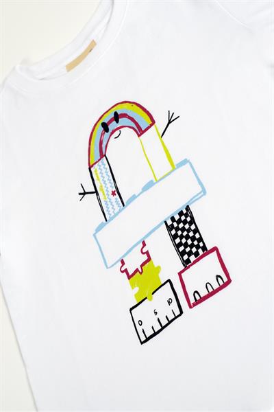 GEOMETRIC RAINBOW T-SHIRT - BLUE Beyaz
