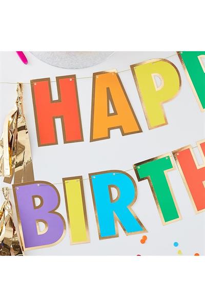 Ginger Ray - Happy Birthday Asılan Süs - Renkli Çok Renkli