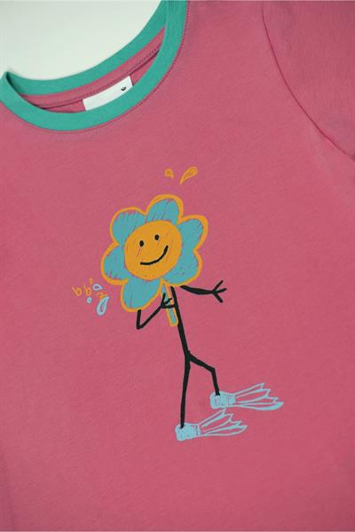 Beetlebeez / Happy Flippers T-Shirt Kısa Kollu Baskılı Çocuk T-Shirt -  (Mint Ribanalı) Pembe
