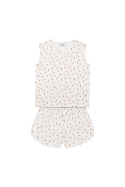 Havuç Tarlası Şortlu Pijama Takımı Beyaz