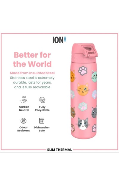 ION8 - İnce Su Termosu - Kediler - 500 ml - Sızdırmaz Çok Renkli