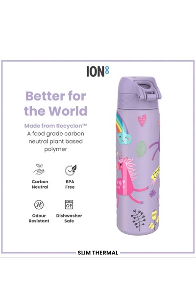 ION8 - İnce Su Termosu - Mor Unicorn - 500 ml - Sızdırmaz Çok Renkli