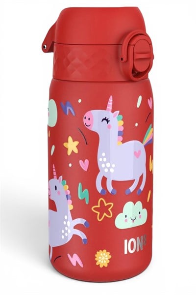 ION8 - Paslanmaz Çelik Çocuk Suluk - Kırmızı Unicorn - 400 ml - Sızdırmaz Çok Renkli