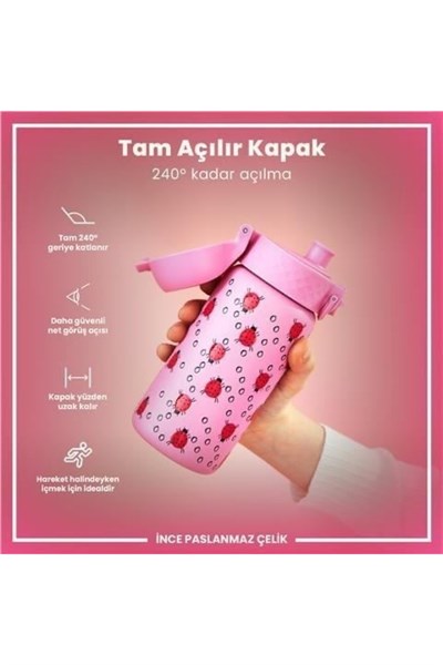 ION8 - Paslanmaz Çelik Çocuk Suluk - Uğur Böceği- 400 ml - Sızdırmaz Çok Renkli