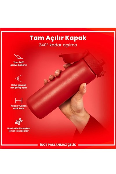 ION8 - Paslanmaz Çelik İnce Suluk - Kırmızı - 600 ml - Sızdırmaz Çok Renkli