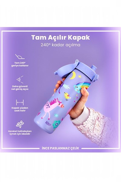 ION8 - Paslanmaz Çelik İnce Suluk - Mor Unicorn - 600 ml - Sızdırmaz Çok Renkli