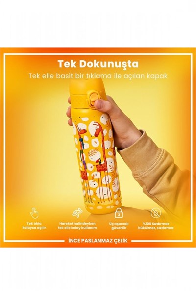 ION8 - Paslanmaz Çelik İnce Suluk - Zürafalar - 600 ml - Sızdırmaz Çok Renkli