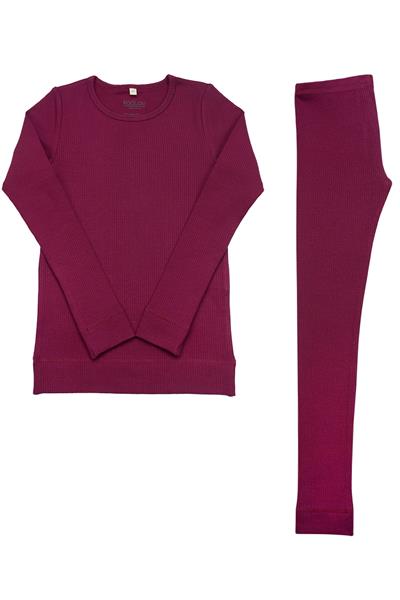 KOALAV - KENDİNDEN FİTİLLİ, UZUN KOLLU ALT ÜST TAKIM Plum