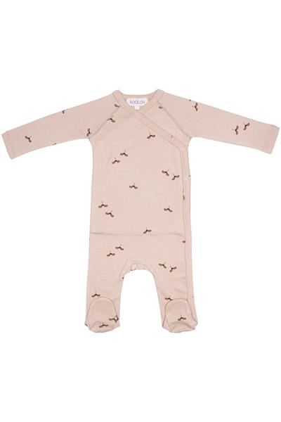 KOALAV - SEEDFLY DESENLİ UZUN KOLLU, YANDAN ÇITÇITLI, AYAKLI TULUM Latte