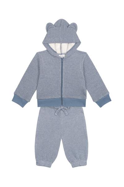 Antebies / Mavi Futter Ayı Kulaklı Sweatshirt Pantolon Set Mavi